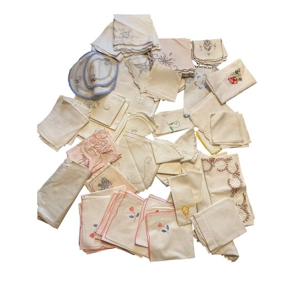 Other - Vintage Mixed Lot of 100 Pieces Handkerchiefs Linen Napkins CUTTER/CRAFT DIY